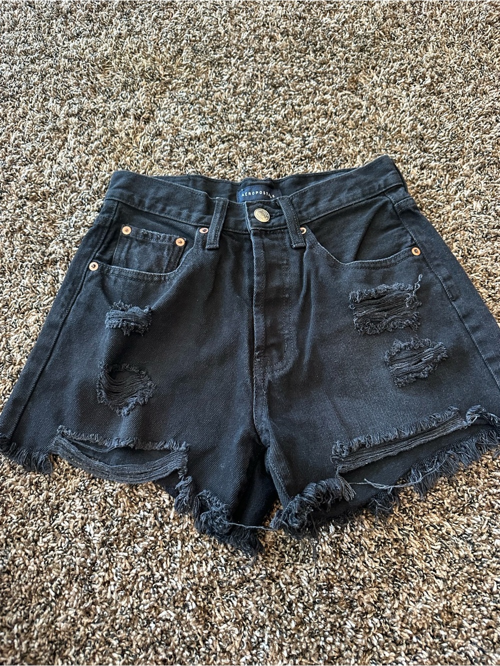 Aeropostale Black Distressed Frayed Hem Denim Shorts